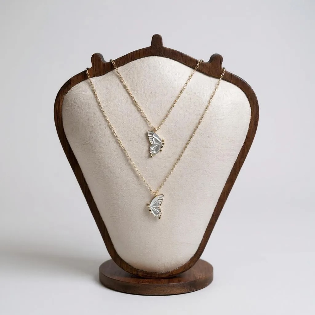 Butterfly Bond Necklace Set – Matching Friendship Pendant (Set of 2, Lavender & Beige Options)
