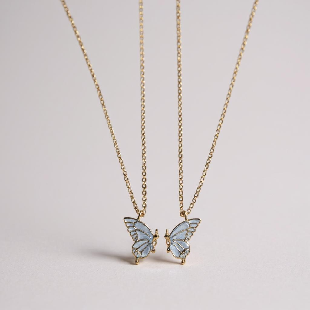 Butterfly Bond Necklace Set – Matching Friendship Pendant (Set of 2, Lavender & Beige Options)