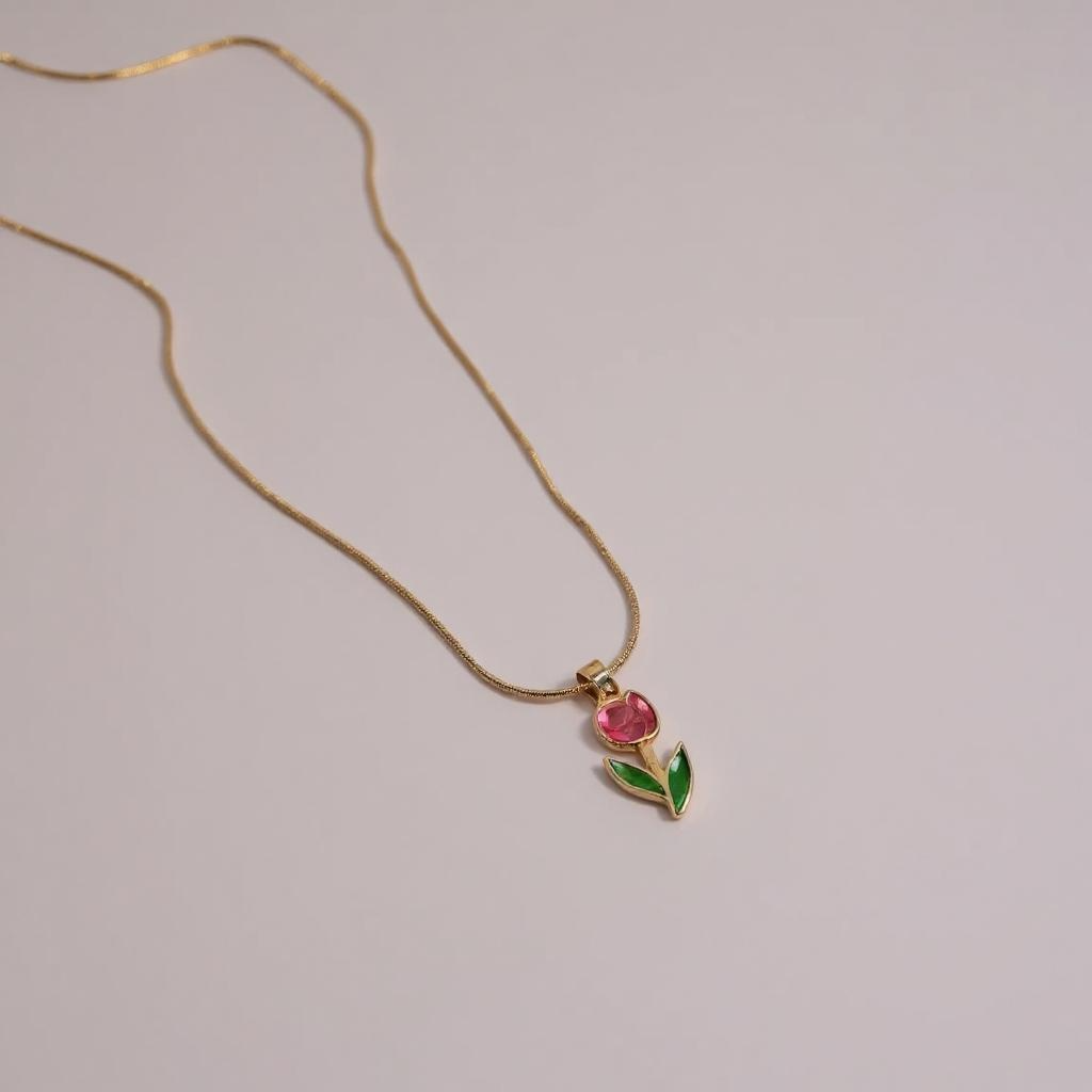 Blossom Bloom Necklace – Pink Flower Pendant on Gold Chain