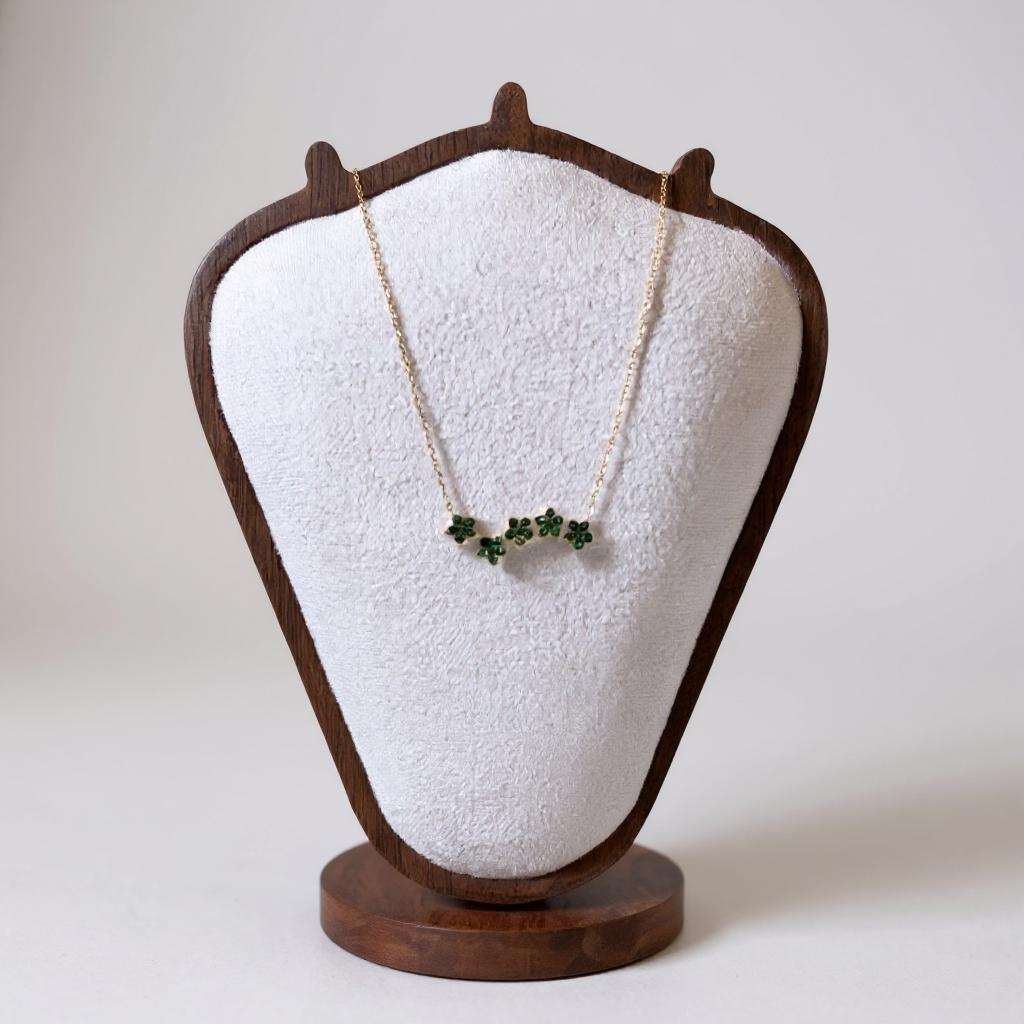 Emerald Bloom Cluster Necklace – Gold Plated Elegance
