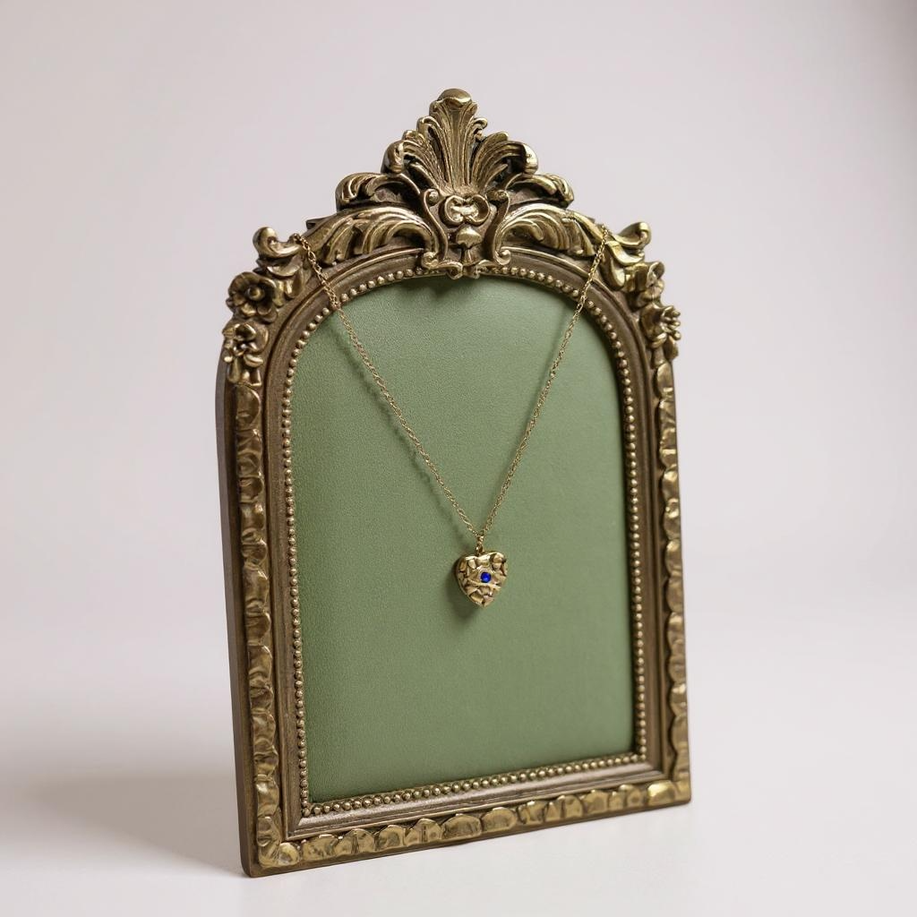 Glimiora Vintage Heart Charm Necklace – Antique Gold with Sapphire Accents