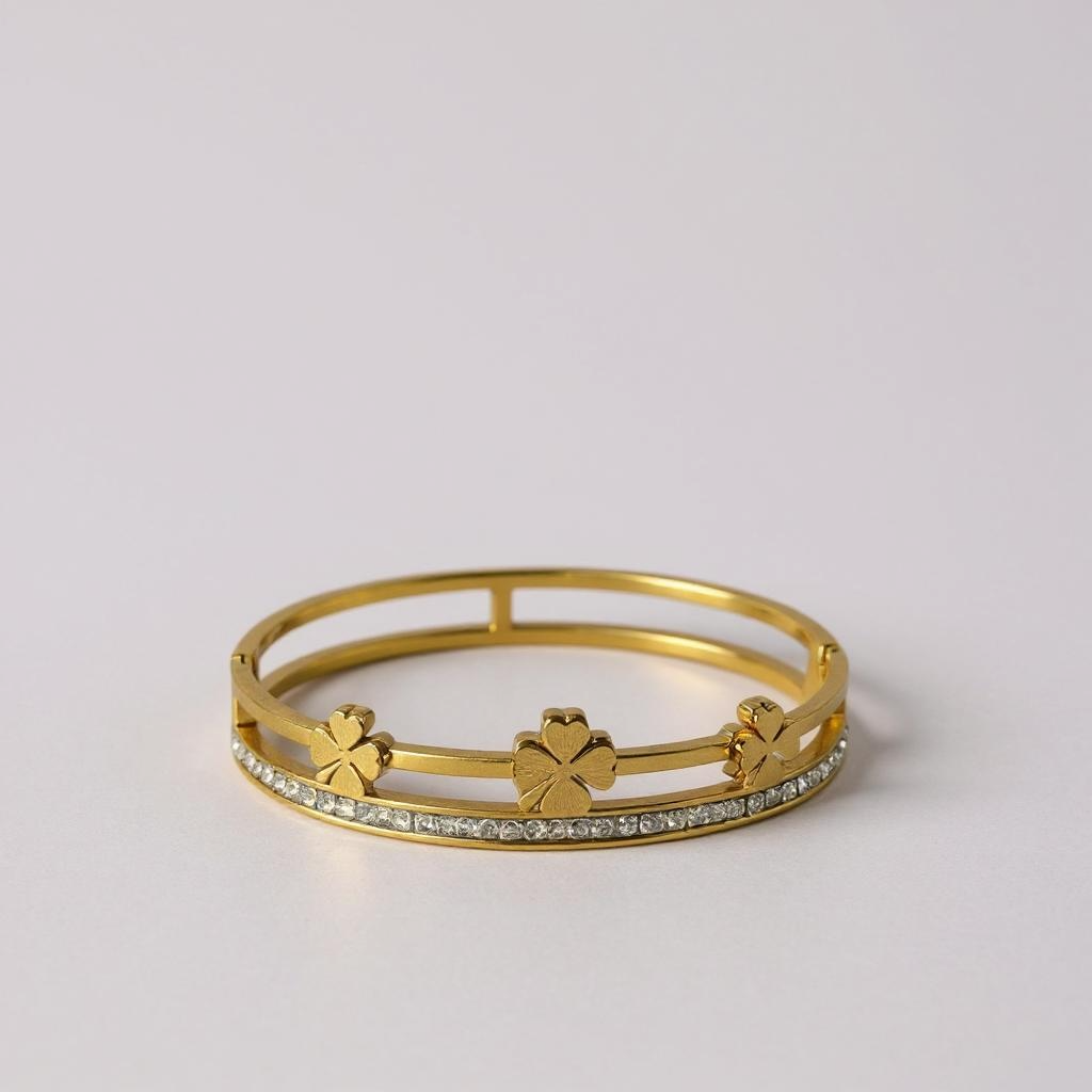Golden Clover Charm Bangle with Crystal Accents – Glimiora Exclusive