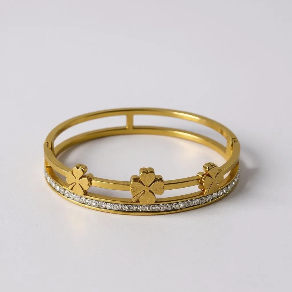 Golden Clover Charm Bangle with Crystal Accents – Glimiora Exclusive