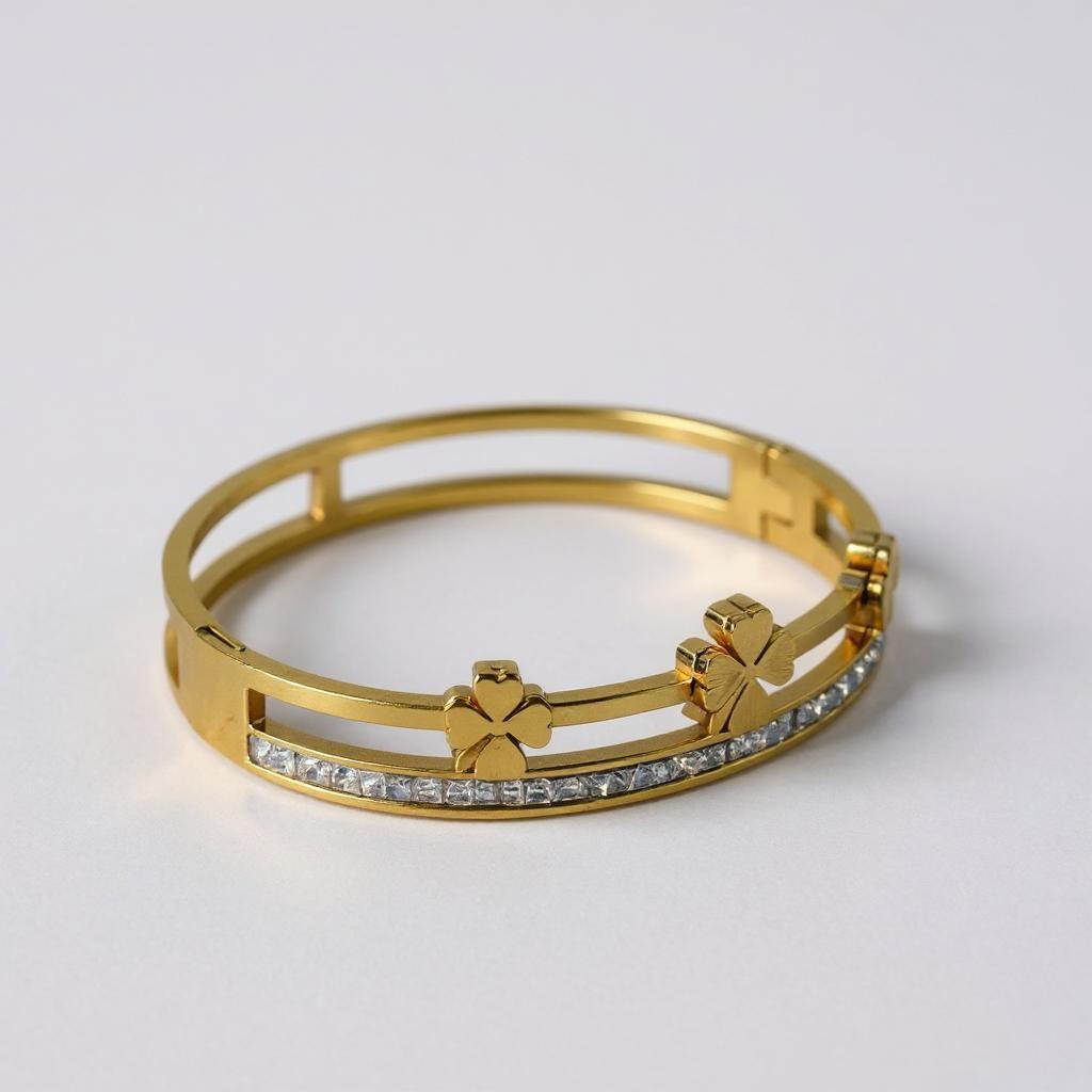 Golden Clover Charm Bangle with Crystal Accents – Glimiora Exclusive