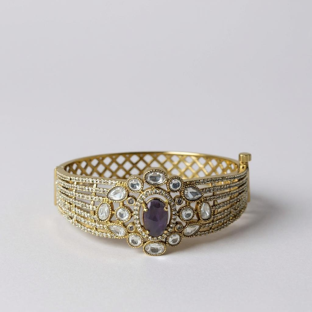 Elara Blossom Bangle – Gold-Plated Luxury Bracelet (White & Purple Variants)