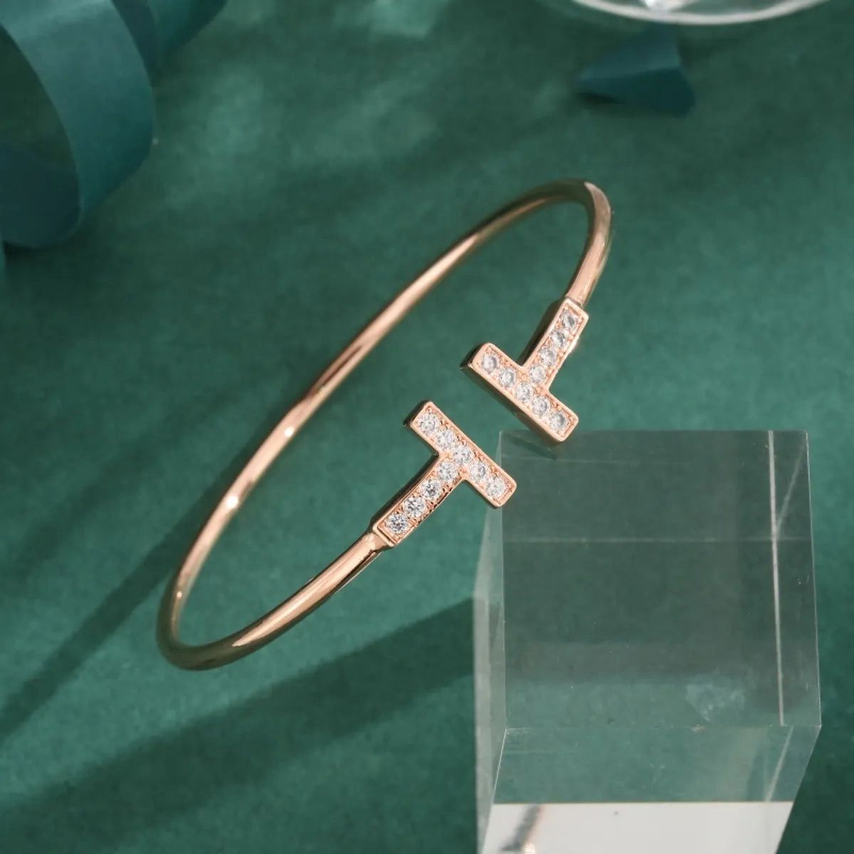 Twin Elegance T-Bar Bracelet (White & Rose Gold)