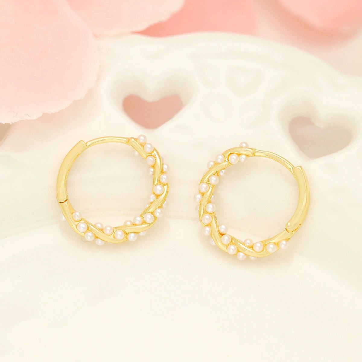 Glimiora Pearl-Kissed Gold Hoop Earrings – Grace with Every Glow