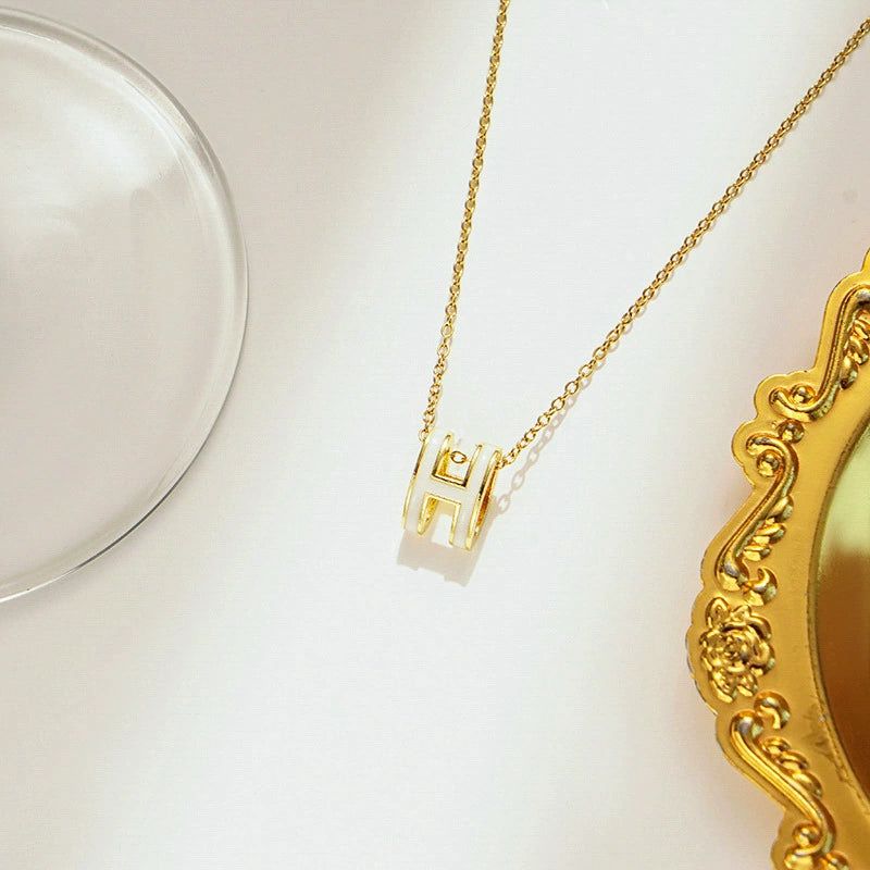 Elegant H Pendant Necklace & Earrings Set – Available in White & Black
