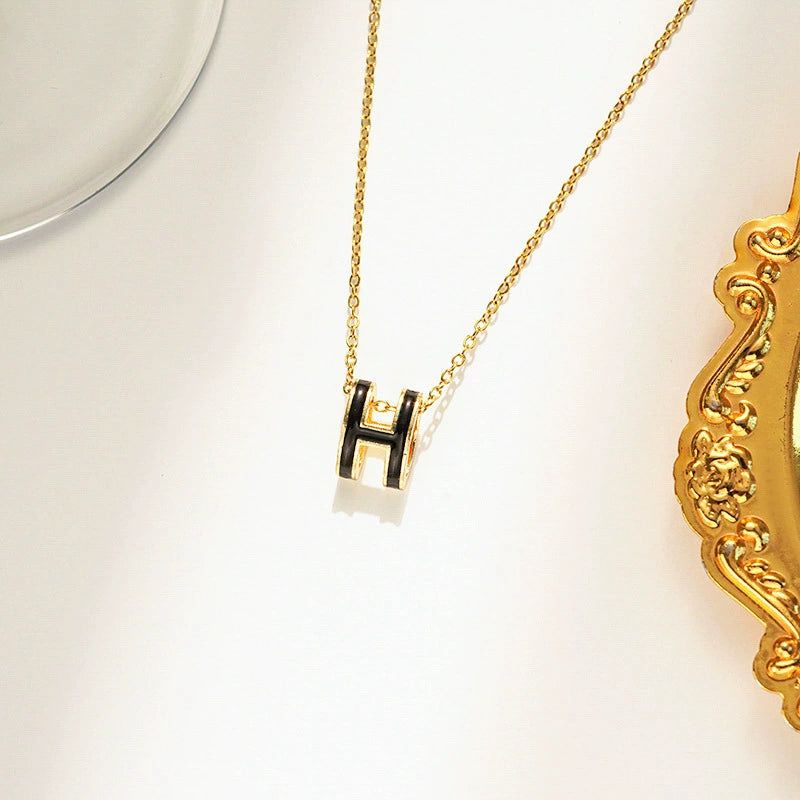 Elegant H Pendant Necklace & Earrings Set – Available in White & Black