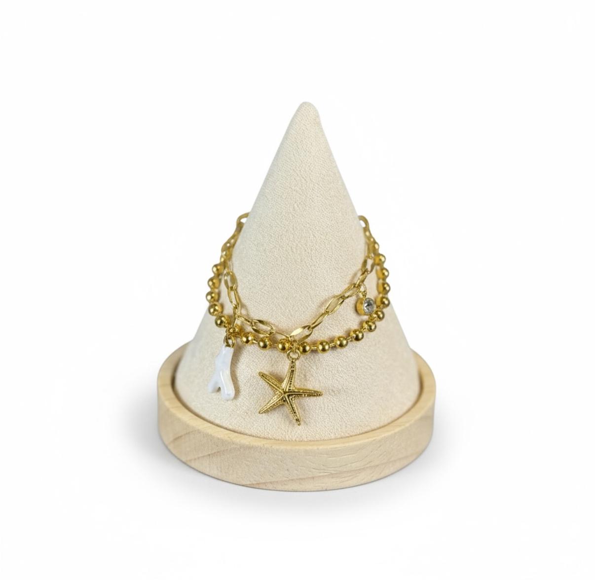 Coastal Starfish Charm Stack – 2-Piece Gold-Tone Bracelet Set