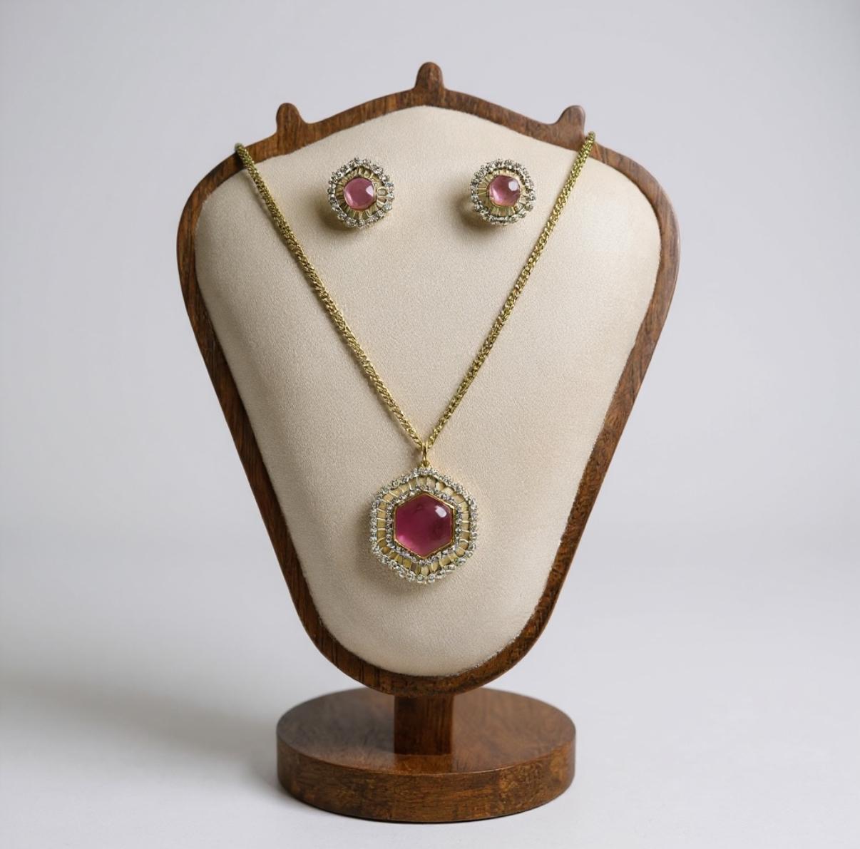 Luna Teardrop Halo Jewelry Set – Necklace & Studs (Silver, Pink, Purple)