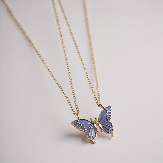 Butterfly Bond Necklace Set – Matching Friendship Pendant (Set of 2, Lavender & Beige Options)