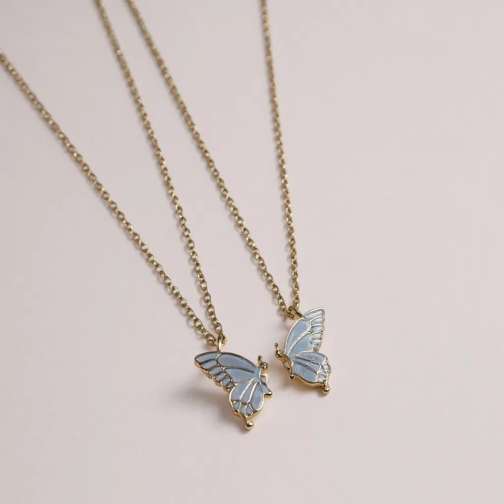 Butterfly Bond Necklace Set – Matching Friendship Pendant (Set of 2, Lavender & Beige Options)