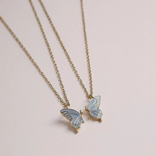 Butterfly Bond Necklace Set – Matching Friendship Pendant (Set of 2, Lavender & Beige Options)
