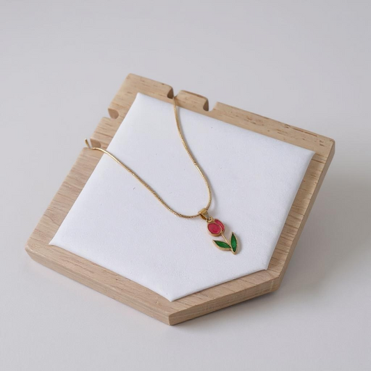 Blossom Bloom Necklace – Pink Flower Pendant on Gold Chain