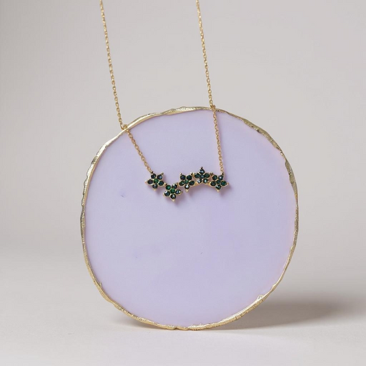 Emerald Bloom Cluster Necklace – Gold Plated Elegance
