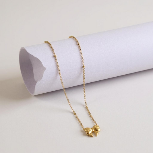 Glimiora Dainty Gold Bow Necklace – Minimalist Charm