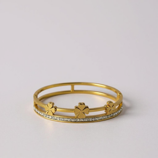 Golden Clover Charm Bangle with Crystal Accents – Glimiora Exclusive
