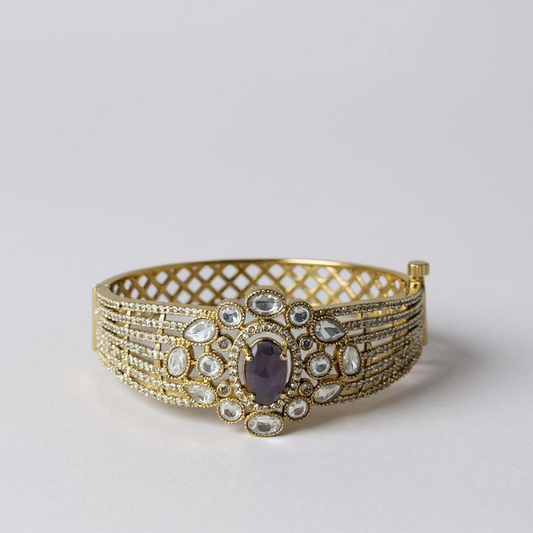 Elara Blossom Bangle – Gold-Plated Luxury Bracelet (White & Purple Variants)
