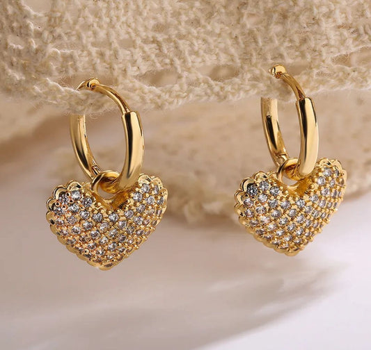 💎 Sparkling Heart Dangle Hoop Earrings