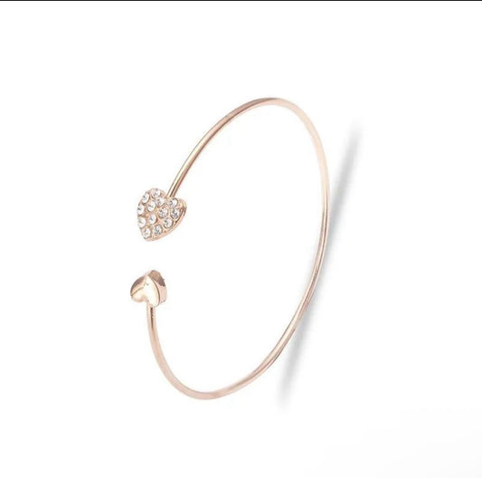 Double Heart Open Cuff Bracelet – Gold & Silver