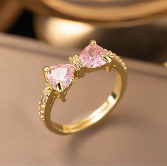Glimiora Pink Gem Bow Ring – Romance Wrapped in Elegance