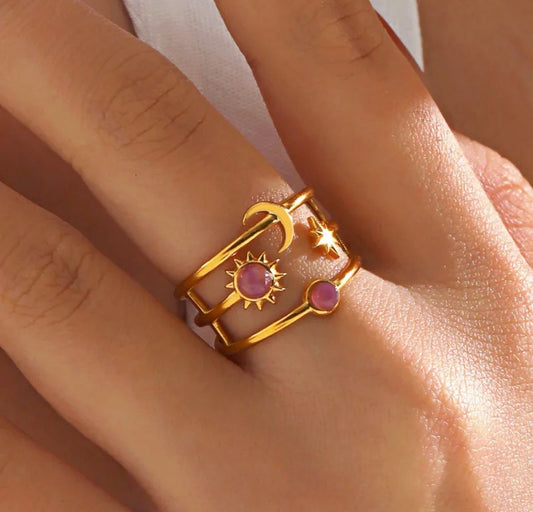 ✨ Sun & Moon Harmony Adjustable Ring – Gold