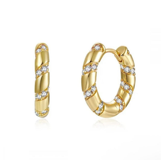 Glimiora Twisted Gold & Diamond Hoop Earrings – Classic Sparkle Redefined