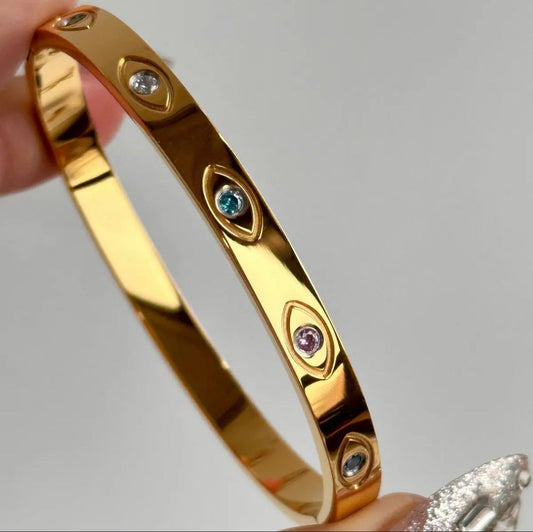 Radiant Multi-Gemstone Gold Cuff Bracelet