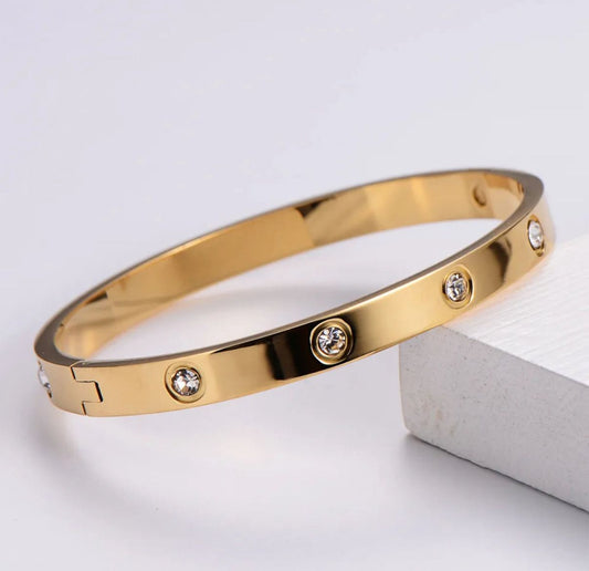 Classic Crystal-Studded Bangle – Gold & Silver