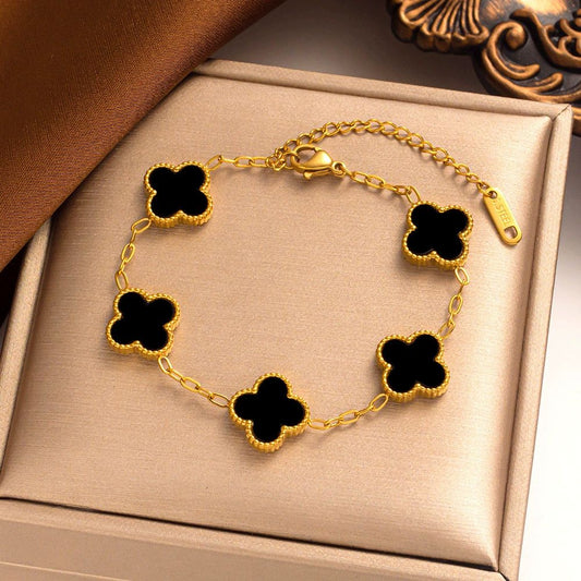 Clover Charm Elegance Bracelet – Black & White