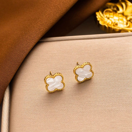 Glimiora White Clover Stud Earrings – Grace in Every Detail