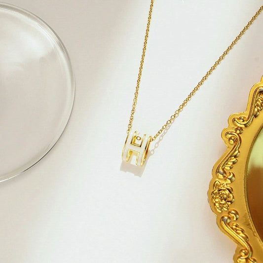 Elegant H Pendant Necklace & Earrings Set – Available in White & Black