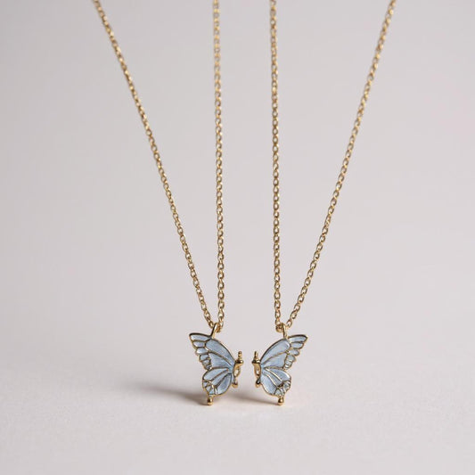 Half & Half Butterfly Friendship Necklace Set (2 Pieces) – White & Purple Options