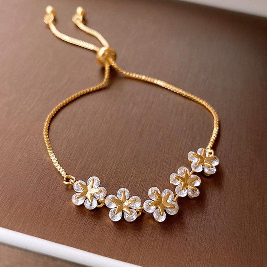 Starflower Crystal Bolo Bracelet – Adjustable Gold-Tone