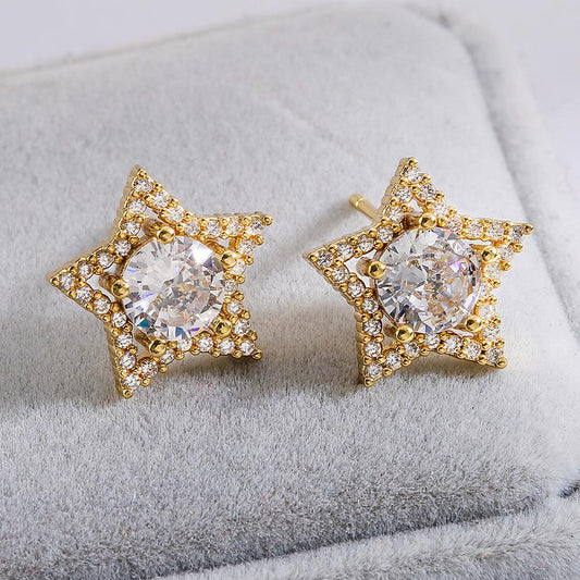 Starlight Halo Stud Earrings – Gold-Tone Crystal