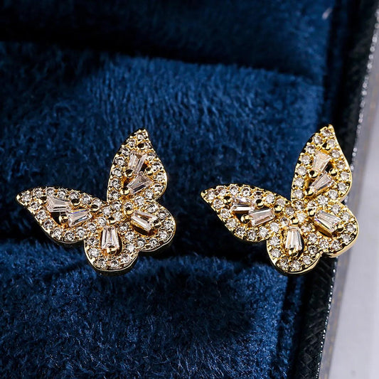 Butterfly Radiance Baguette Pavé Stud Earrings – Gold-Tone