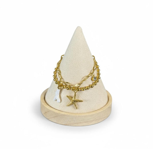 Coastal Starfish Charm Stack – 2-Piece Gold-Tone Bracelet Set