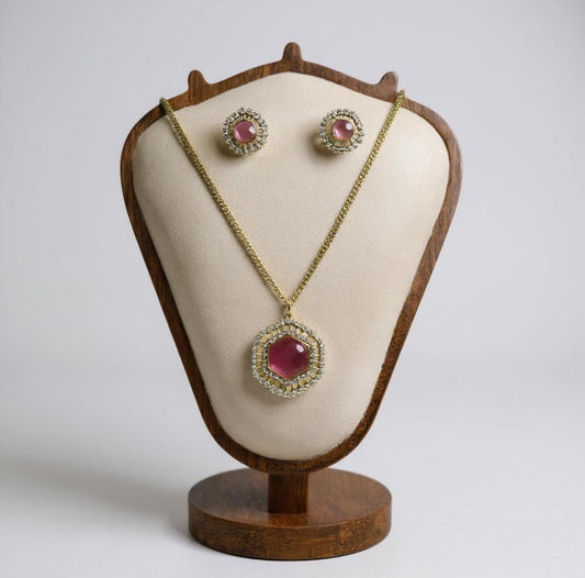 Luna Teardrop Halo Jewelry Set – Necklace & Studs (Silver, Pink, Purple)