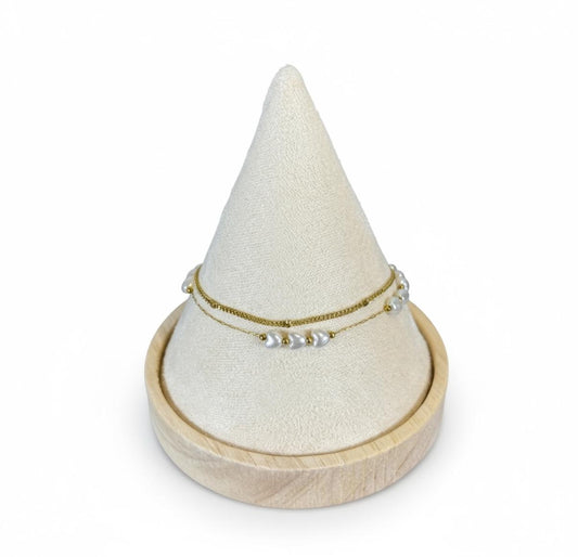 Double-Layer Pearl Station Bracelet – Gold-Tone (Adjustable)